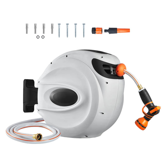SucceBuy Retractable Garden Hose Reel With Auto Rewind Wall Mount