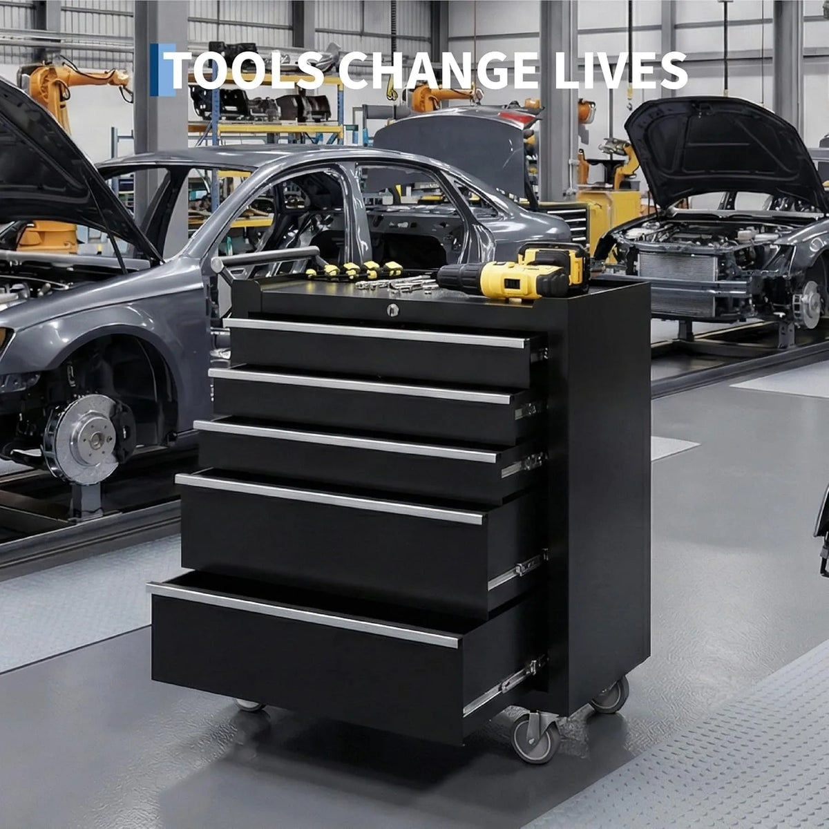 Heavy Duty Rolling Tool Chest With Five Lockable Drawers