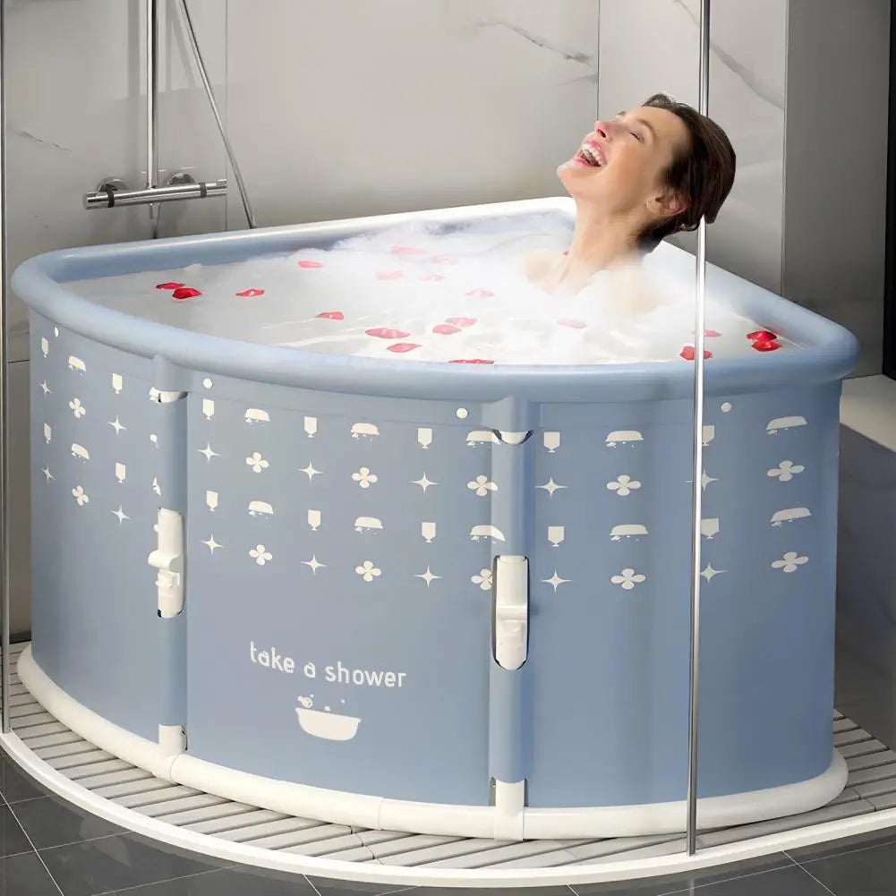 Fan Shaped Portable Foldable Bathtub With Ergonomic Seat Cushion