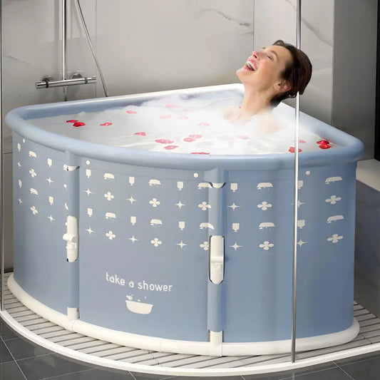 Fan Shaped Portable Foldable Bathtub With Ergonomic Seat Cushion