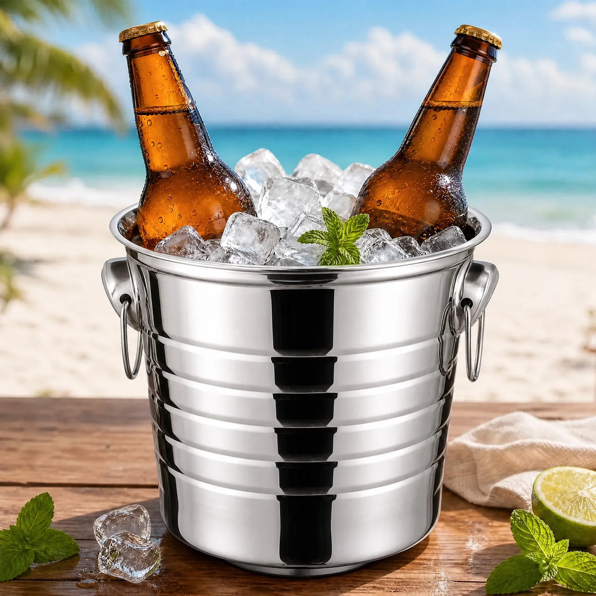 Stainless Steel Ice Bucket With Handles For Outdoor Events