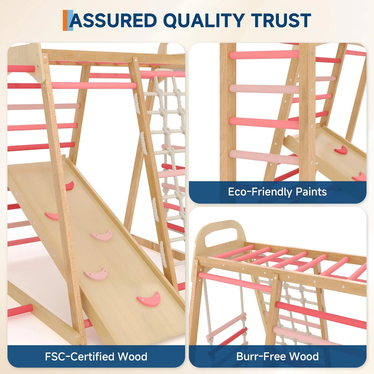 HiMiss Foldable Wooden Climbing Triangle Indoor Jungle Gym