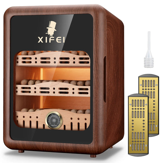 XIFEI Desktop Cigar Humidor With LED Lighting And Cedar Shelves