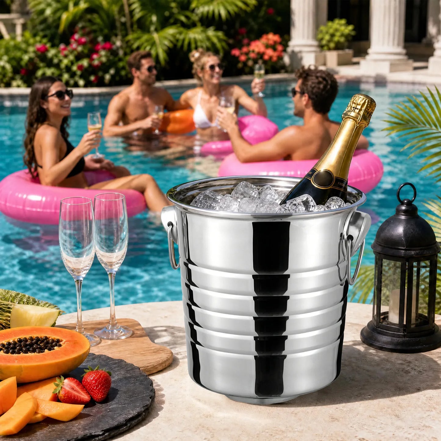 Stainless Steel Ice Bucket With Handles For Outdoor Events