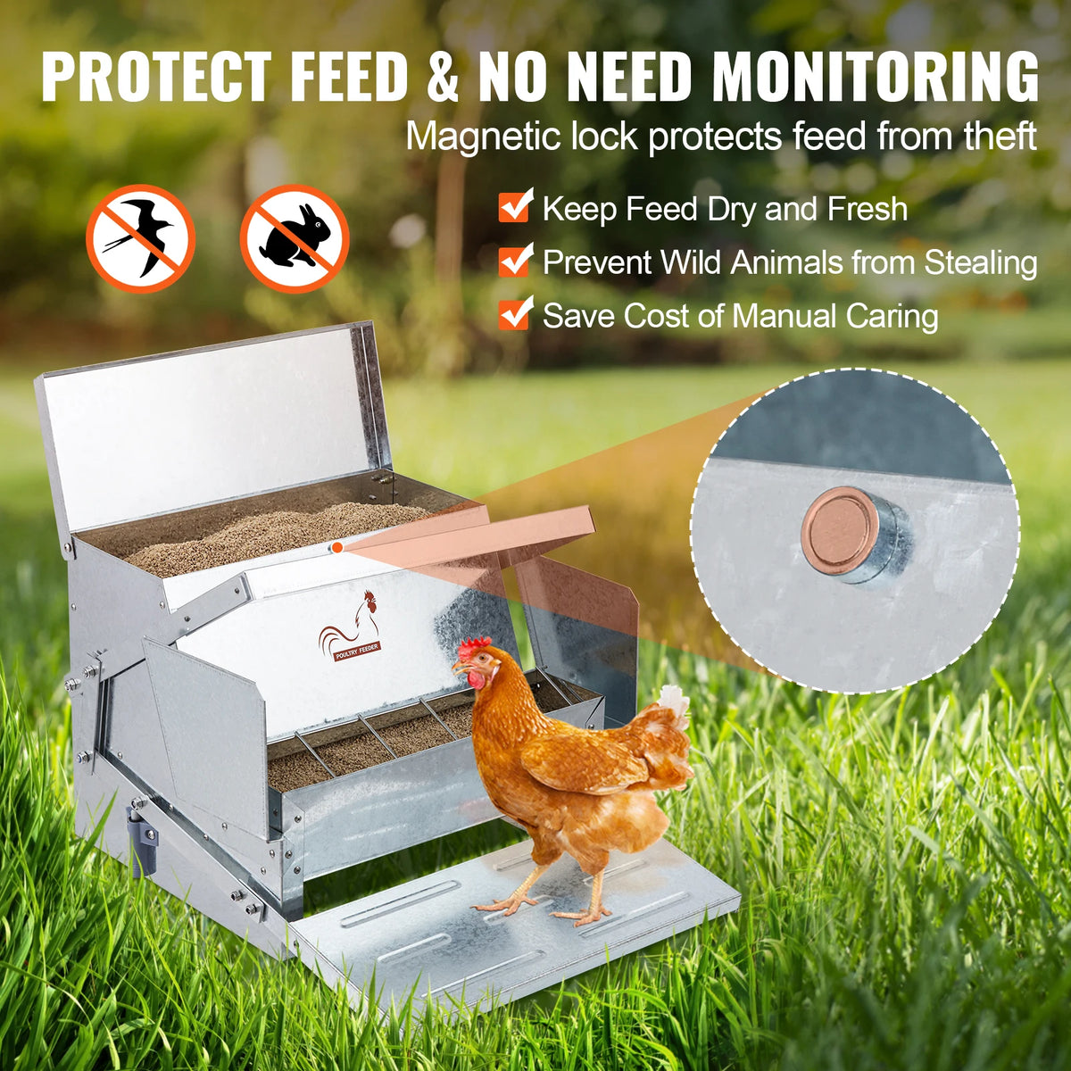 SucceBuy Automatic Galvanized Steel Chicken Poultry Feeder