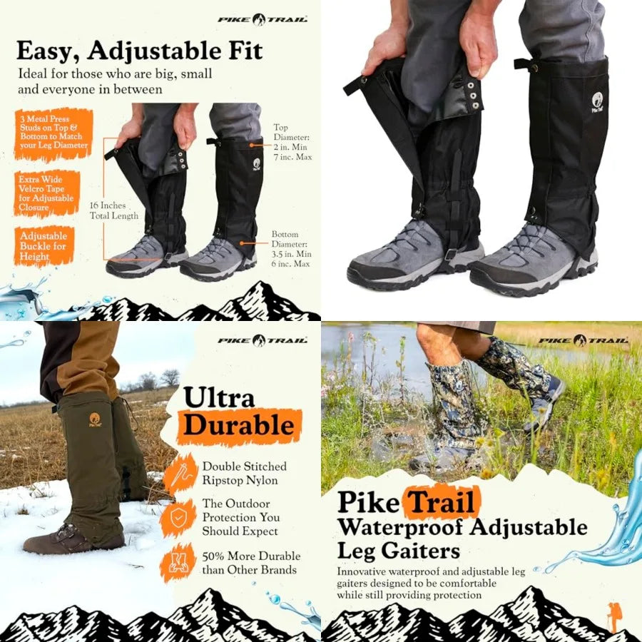 Adjustable Hiking Leg Gaiters for Hunting, Trekking, and Outdoor Protection