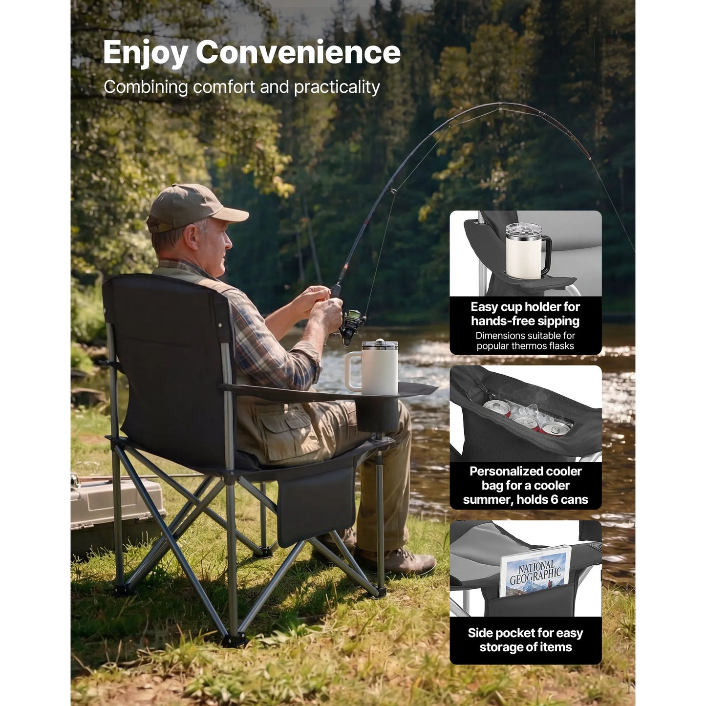 Vevor Heavy Duty Folding Camping Chair With Padded Armrests