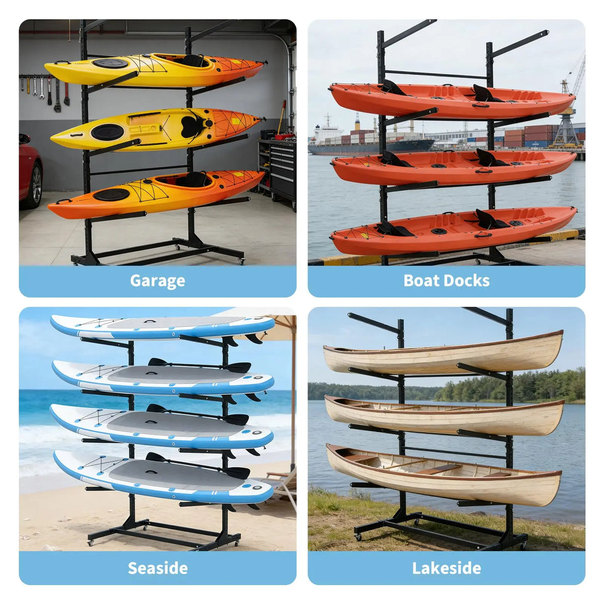 Heavy Duty Adjustable Kayak Storage Rack With Wheels For Garage