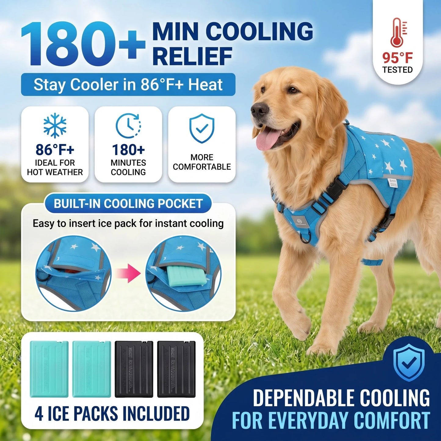 Pet Dog Cooling Vest Harness With Freezable Cooling Packs