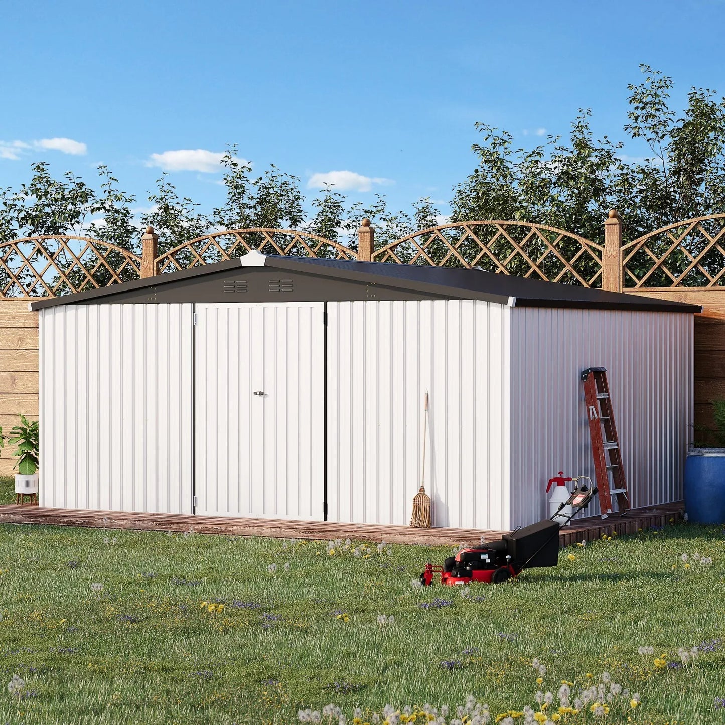 Outdoor Plastic Storage Shed With Lockable Door For Yard Patio
