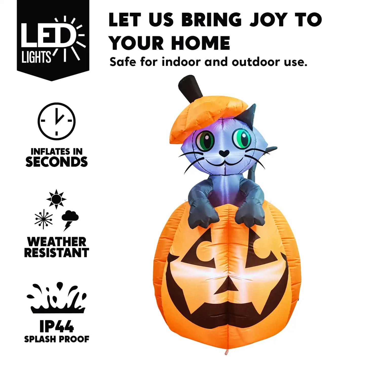 Joyfy Animated Cat On Pumpkin Halloween Inflatable Outdoor Decor