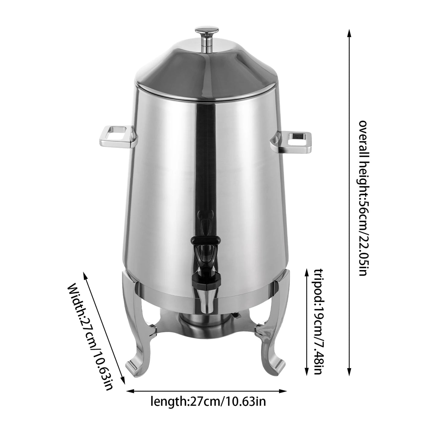 Alcohol Warmed Hot Drink Dispenser, Free Standing Stainless Beverage Container Insulated Anti-scald Handle Spill Control Tap Detachable Bottom Mounting Base Restaurant Buffet Milk Chocolate Holding Equipment