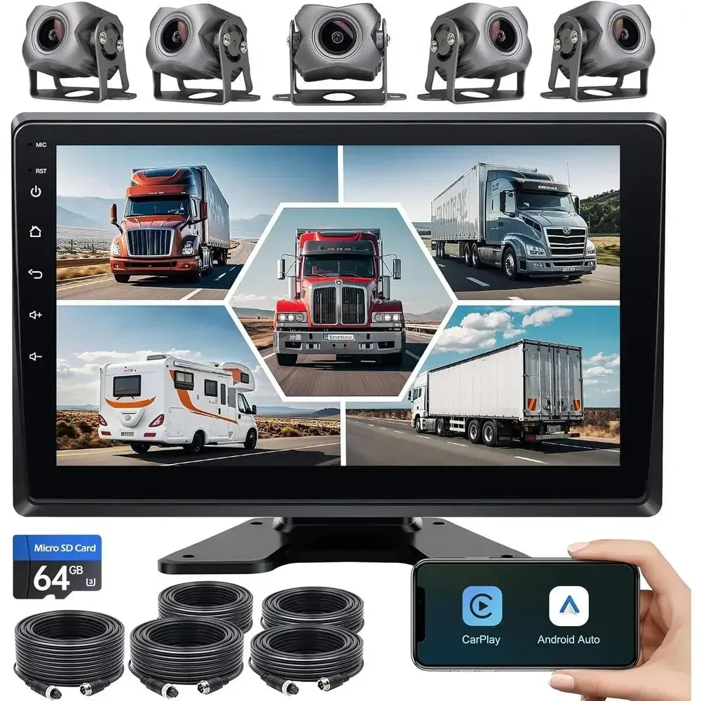 5-Channel 1080P Backup Camera Dash Cam with 10.2'' Monitor,DVR Recording Back Up Camera for RV/Truck/Van/Trailer/SUV Cars, Andro