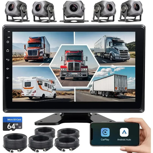 5-Channel 1080P Backup Camera Dash Cam with 10.2'' Monitor,DVR Recording Back Up Camera for RV/Truck/Van/Trailer/SUV Cars, Andro