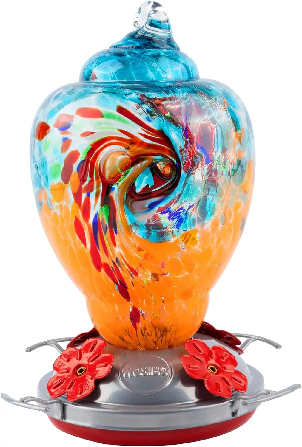 Hand Blown Glass Hummingbird Feeder With Ant Proof Tray