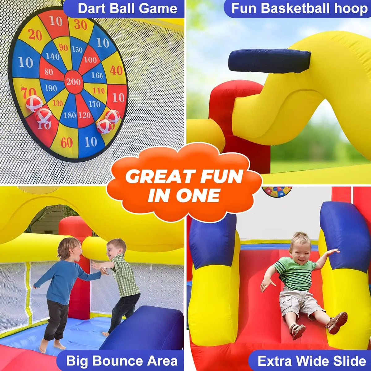 GSF Inflatable Bounce House With Slide And Blower For Kids