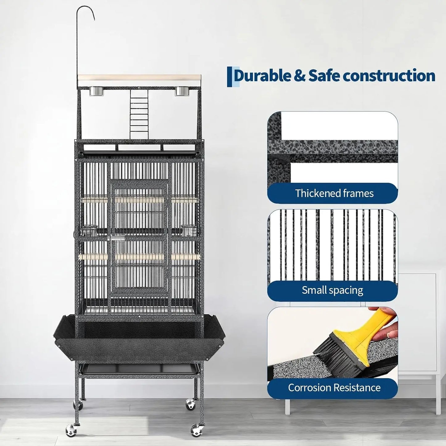 Spacious Indoor Metal Bird Cage With Play Top Stand