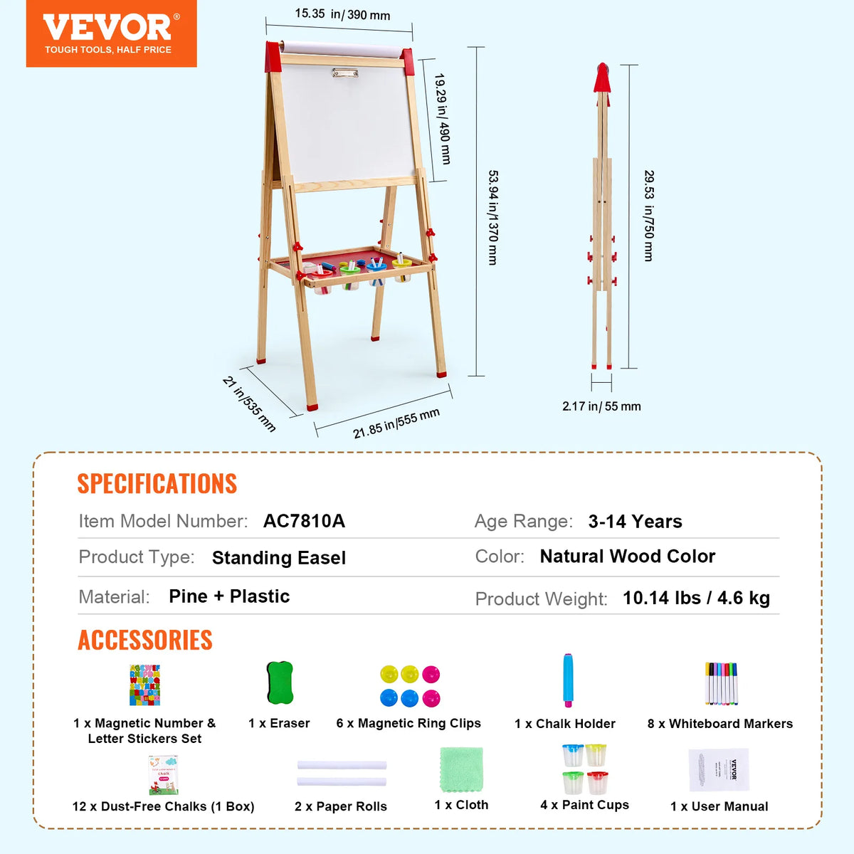 SucceBuy Wooden Magnetic Drawing Board Double Sided Art Easel