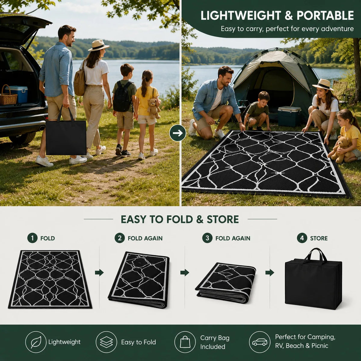 Waterproof Reversible Plastic Straw Patio Rug With Quick Dry Design