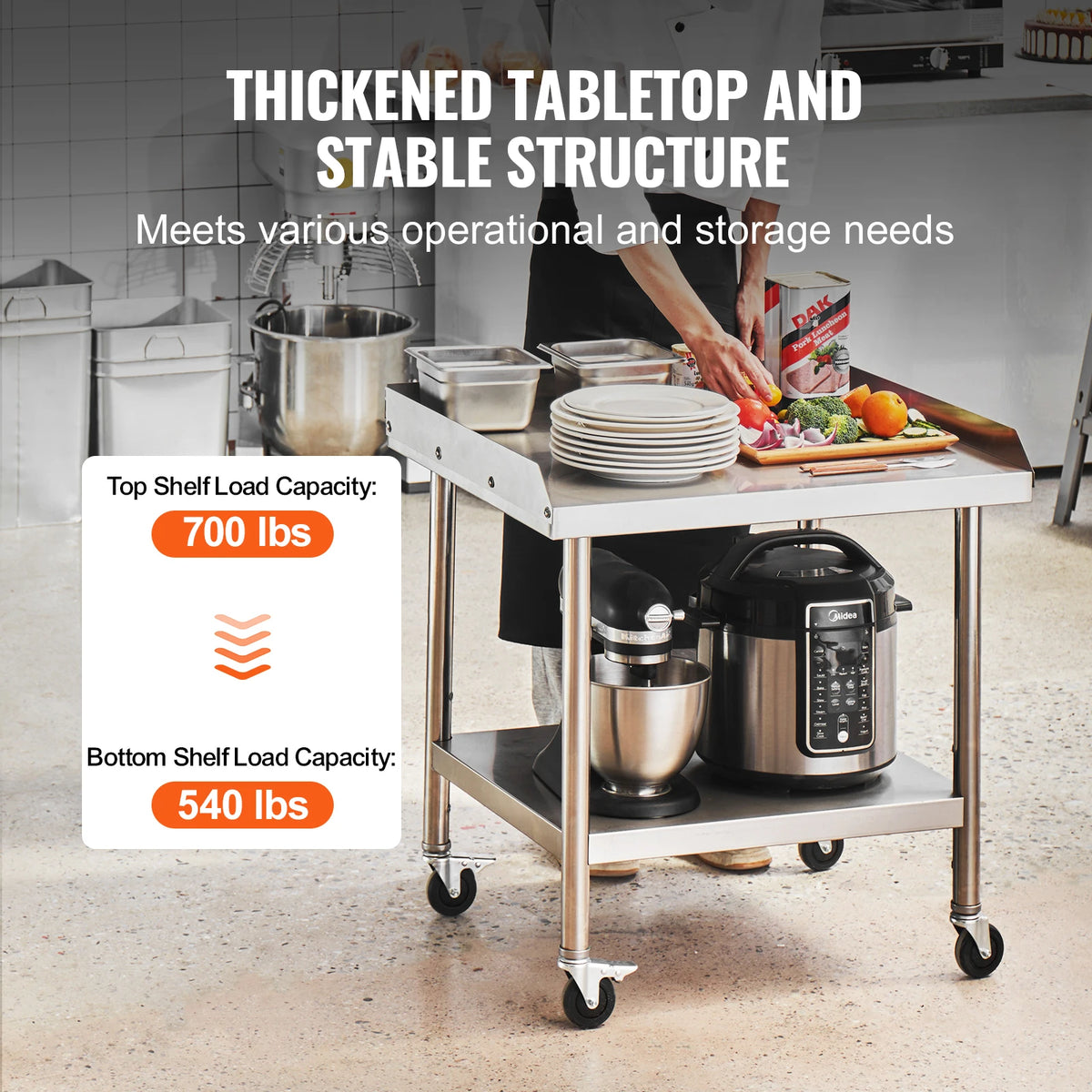 SucceBuy Commercial Stainless Steel Work Table With Four Casters