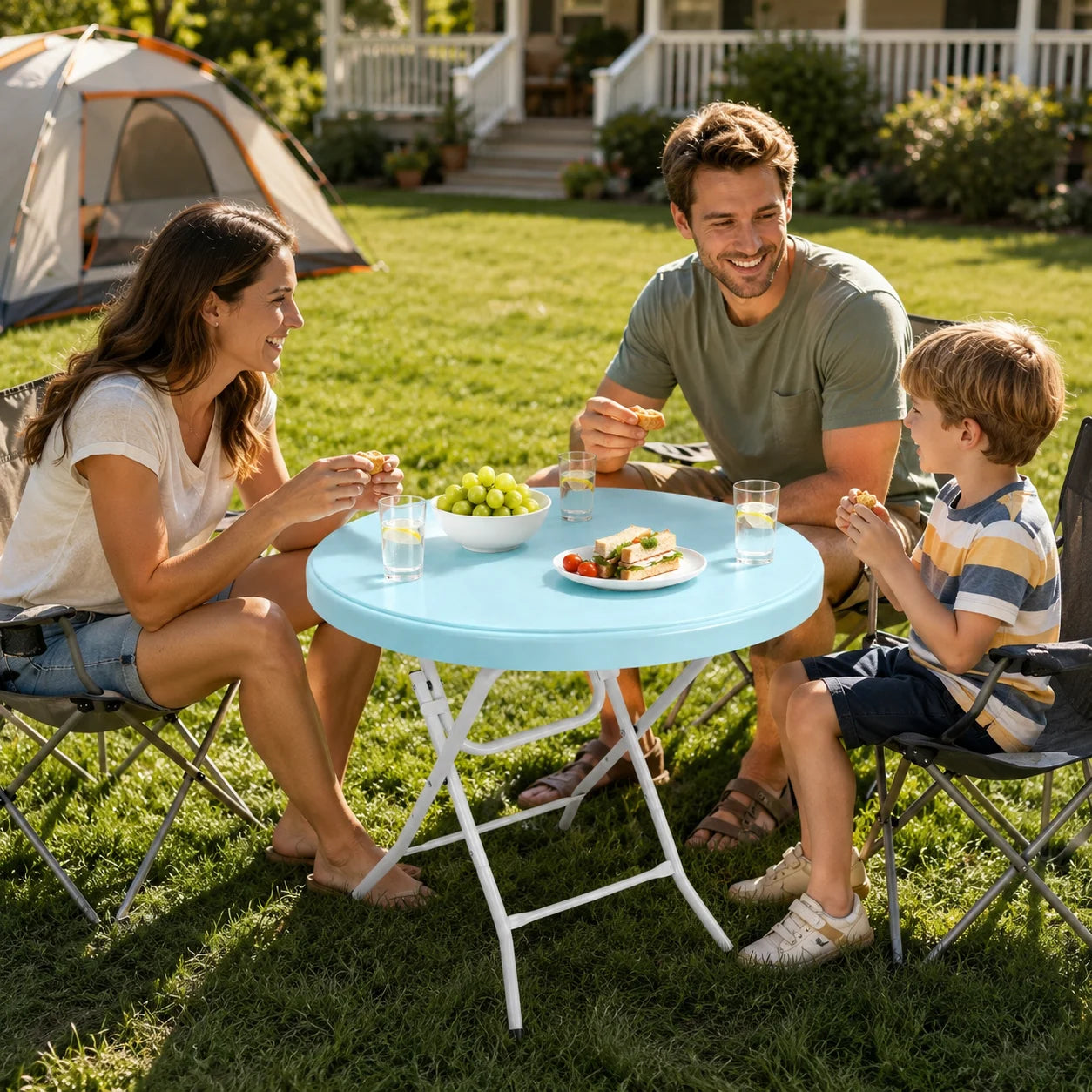 Portable Round Folding Table Camping Picnic Table 300 LBS Capacity Space Saving Indoor Outdoor Patio Party Bistro Dining Table