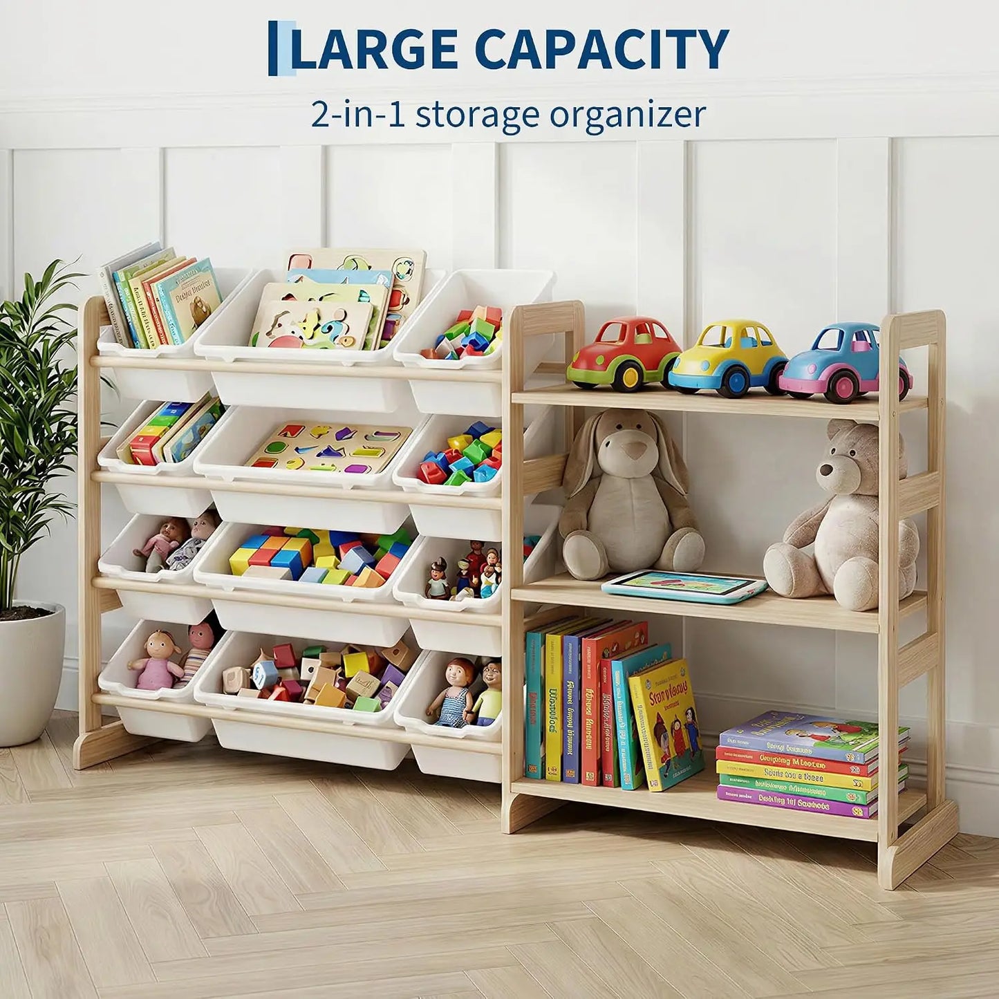 Garvee Wooden Toy Storage Organizer With Bins And Shelves