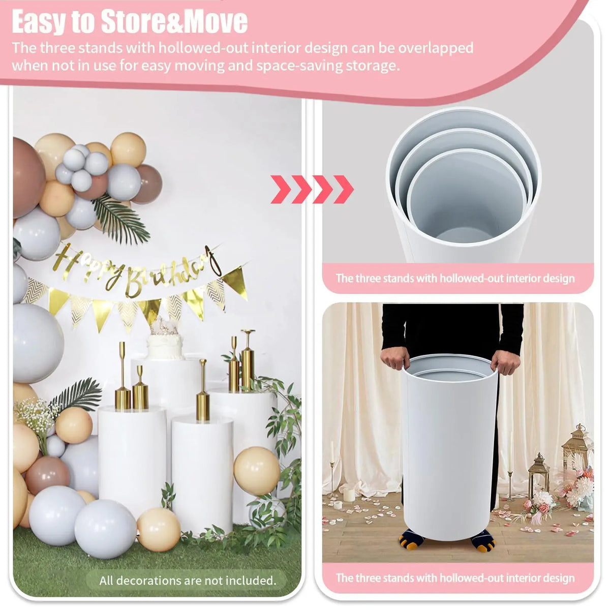 Bymaocar Three Piece Cylinder Pedestal Display Stand For Wedding Party