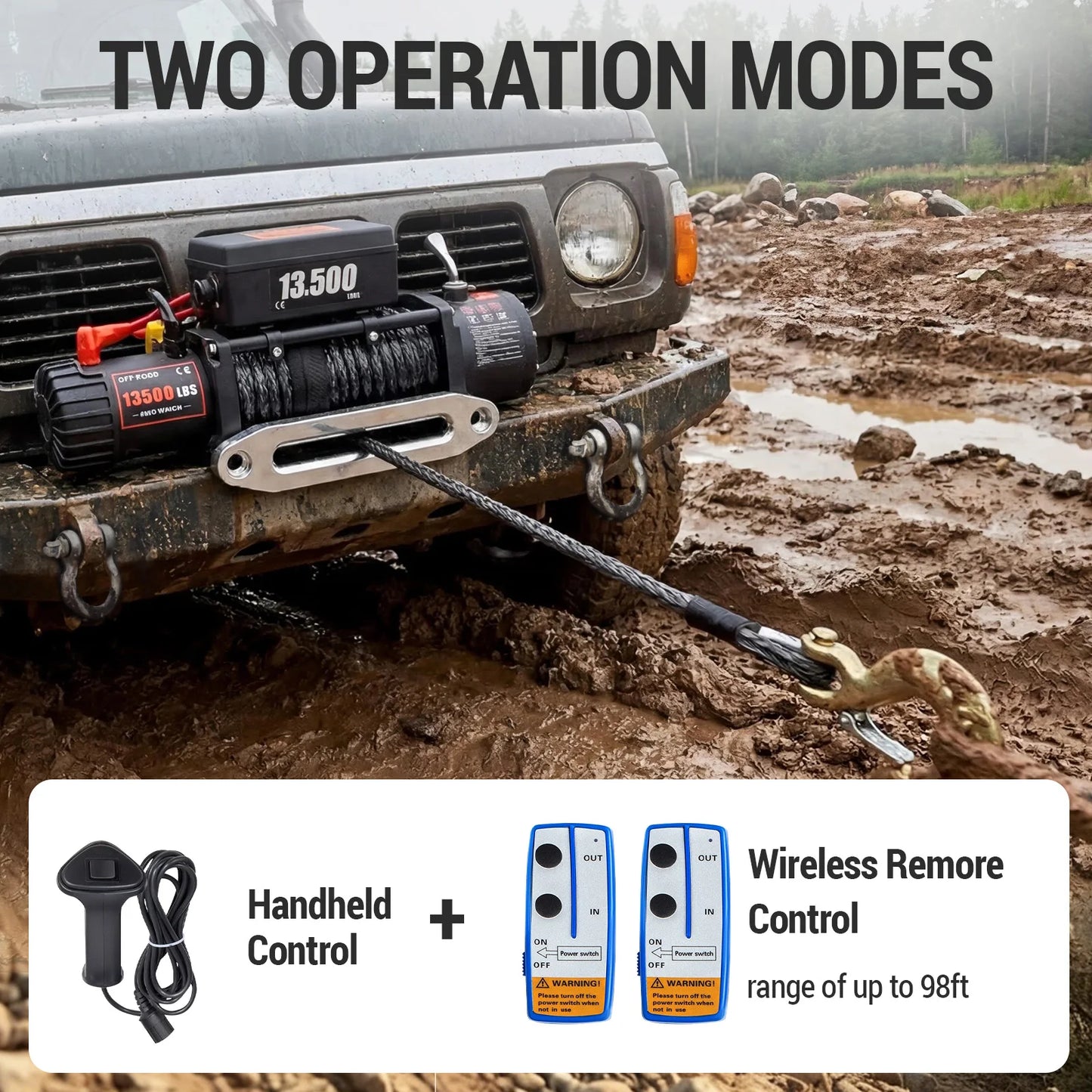 SIHAO 13500LBS Electric Winch 12V - High-Strength Synthetic Rope with Wireless Remote for Off-Road 4x4, ATV, Truck & Trailer 8