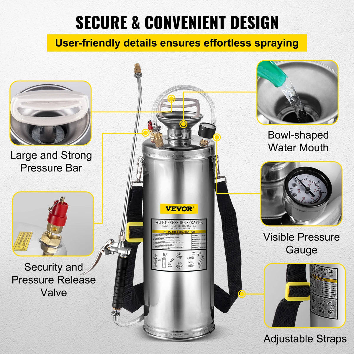SucceBuy Stainless Steel Hand Powered Garden Sprayer Pump