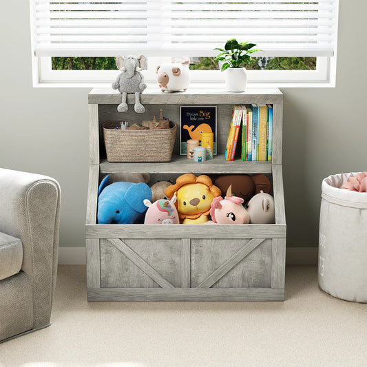 Kids Wooden Bookshelf And Toy Storage Organizer Cabinet