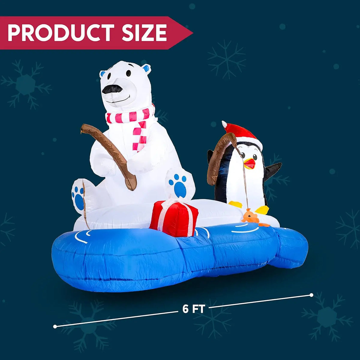 Joyfy Christmas Inflatable Polar Bear Fishing With Penguin LED Decor