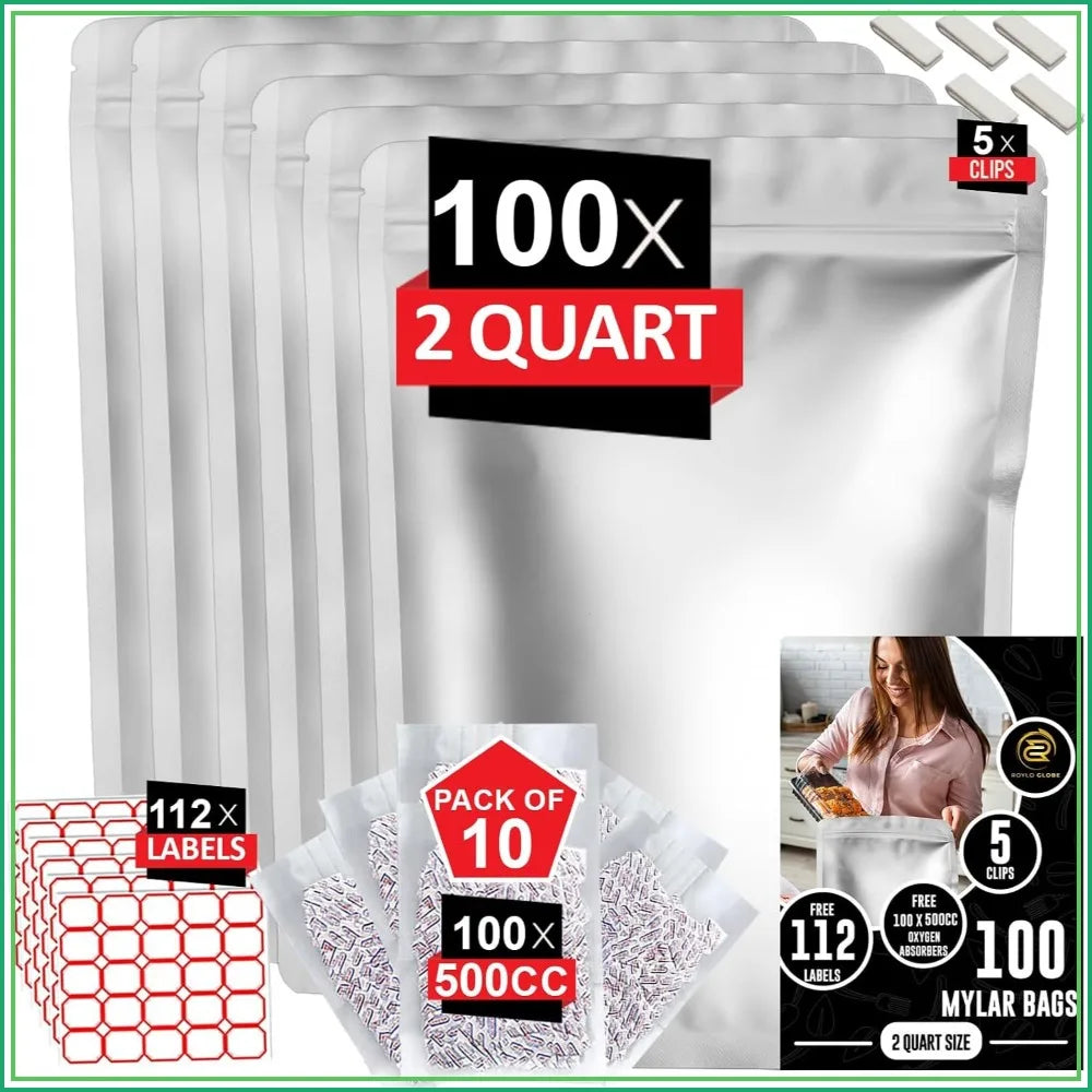 Robust Mylar Food Storage Kit With Oxygen Absorbers And Clips