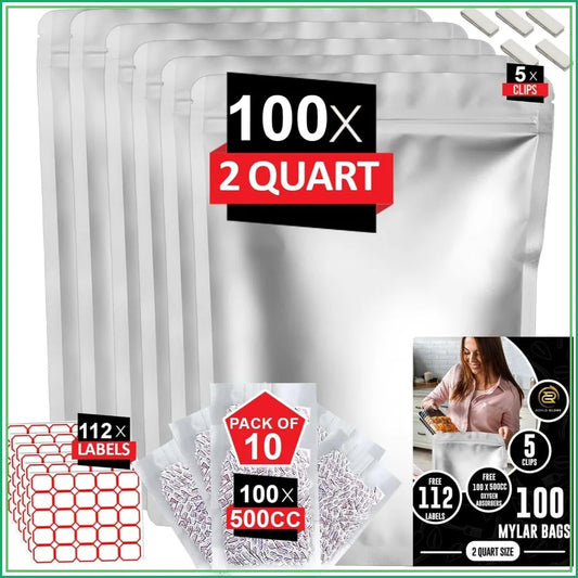 Robust Mylar Food Storage Kit With Oxygen Absorbers And Clips