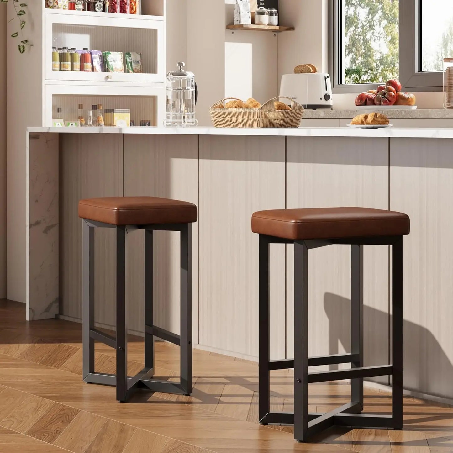 Garvee Modern Backless Bar Stools With Metal Frame And Footrest