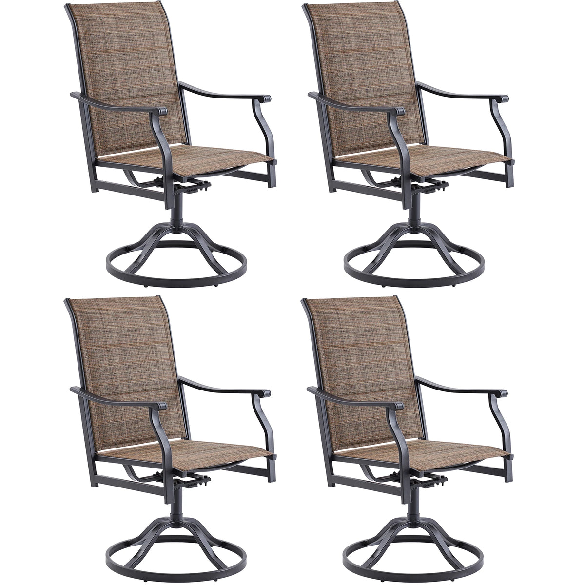 Farini 360° Swivel Outdoor Dining Chairs Set of 2, Patio Metal Paded Armchair with Textilene Fabric, All-Weather Resistant
