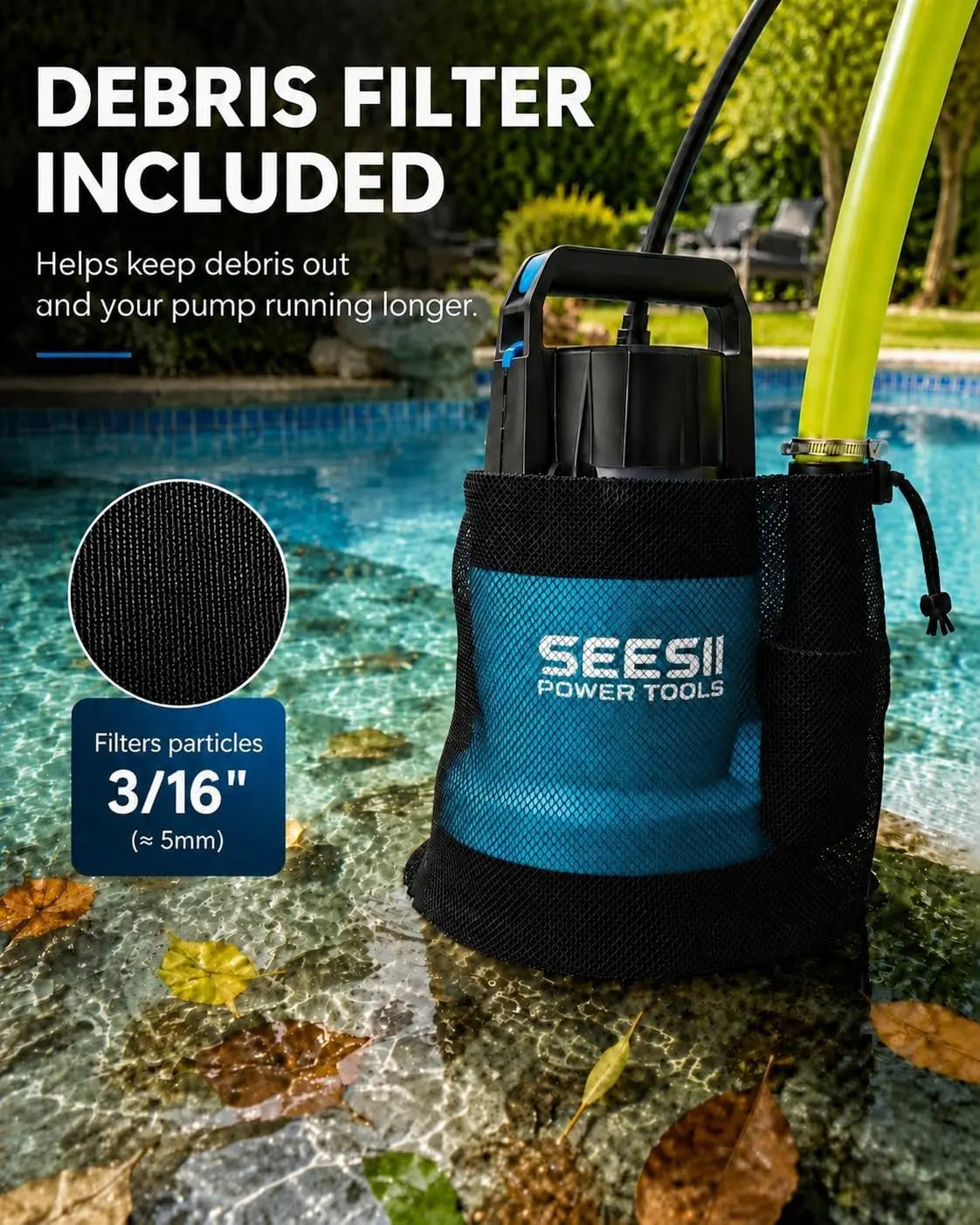 SEESII 1HP Submersible Water Pump 4755 GPH High Flow Electric Submersible Water Pump Portable Utility Pump Pool Pond Sump Flood Drainage Clean Water Transfer Pump Garden Water Removal