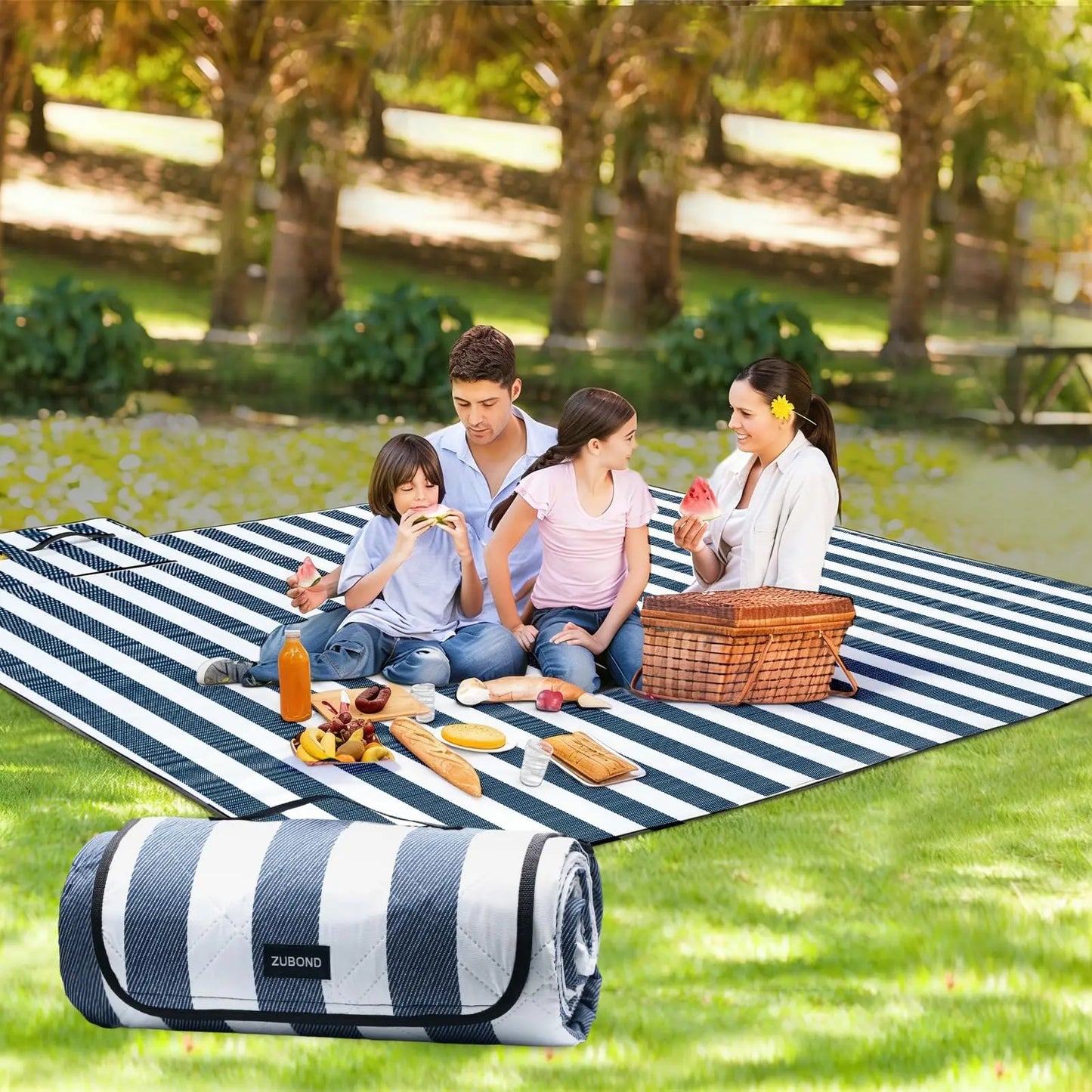 Gingham Picnic Blanket 80"×80", Waterproof Sandproof Foldable Outdoor Beach Camping Mat, Portable Travel Essential for Lawn Park Music Festival Gift