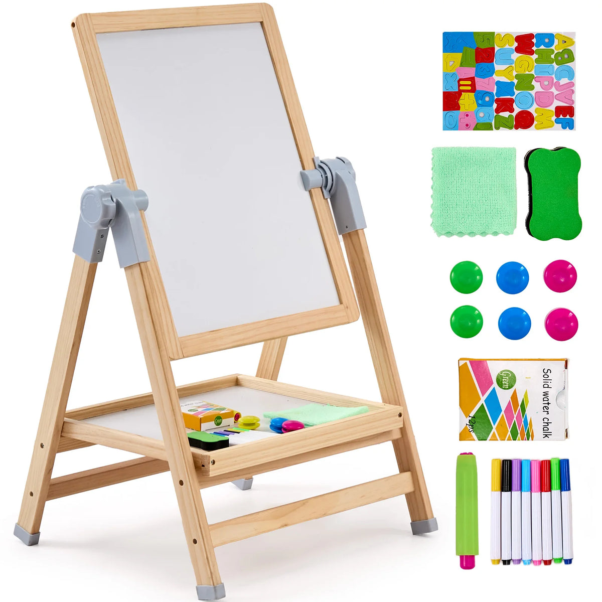 SucceBuy Wooden Magnetic Drawing Board Easel With Paints For Kids