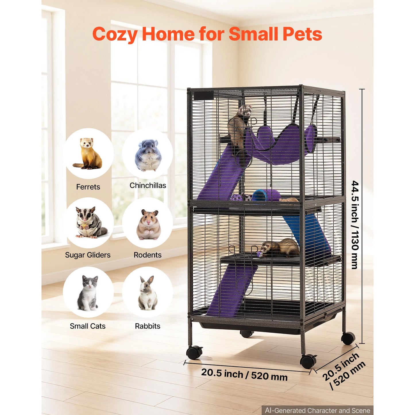 SucceBuy Rolling Small Animal Cage With Hammock And Ramp