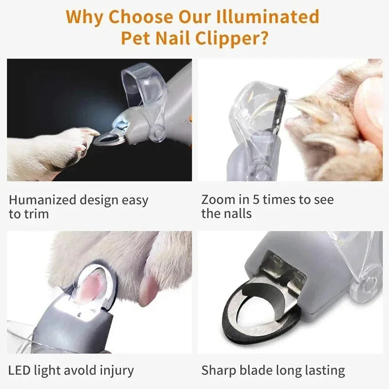 LED Pet Nail Clippers With Safety Light For Dogs Cats