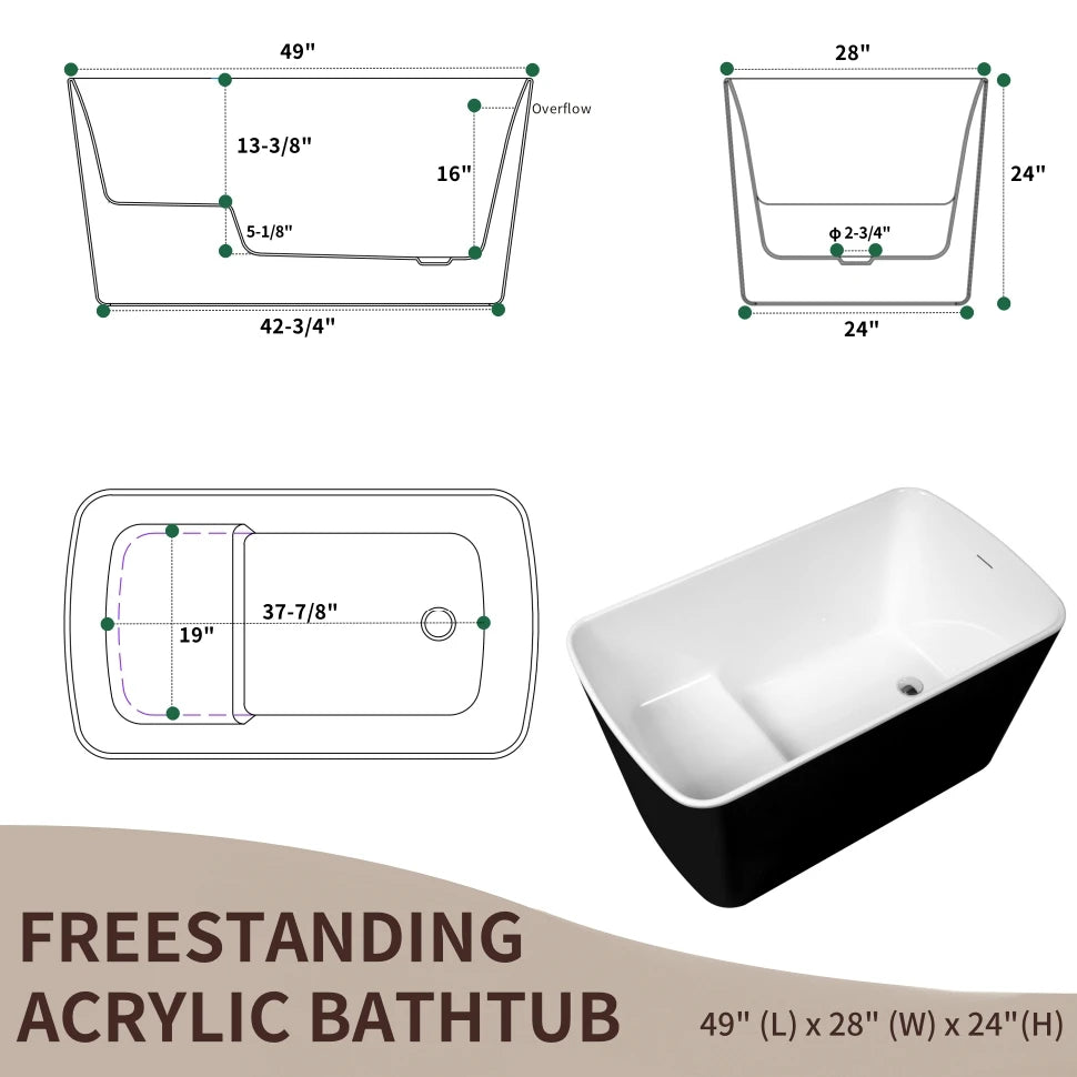 Shkl Acrylic Freestanding Soaking Bathtub With Chrome Overflow