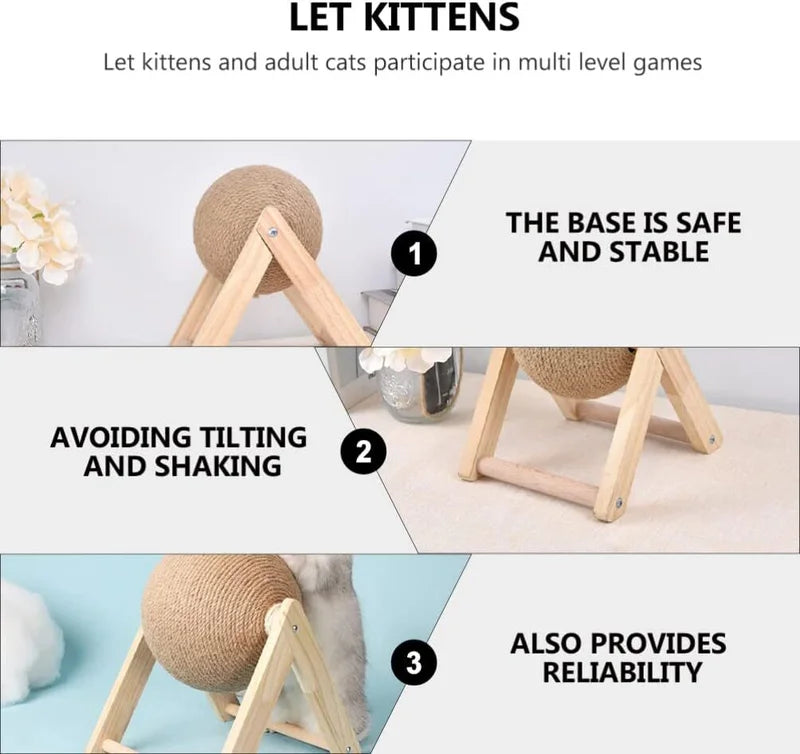 Interactive Sisal Cat Scratching Ball With Rope For Kittens