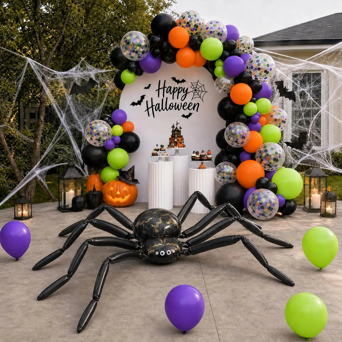 Halloween Balloon Arch Kit With Giant Spider Foil Balloons