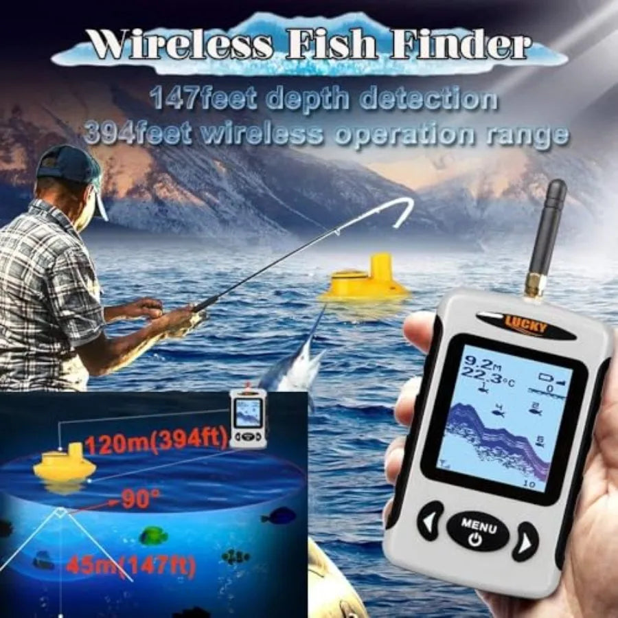 Wireless Handheld Fish Finder With LCD Depth Display For Boats