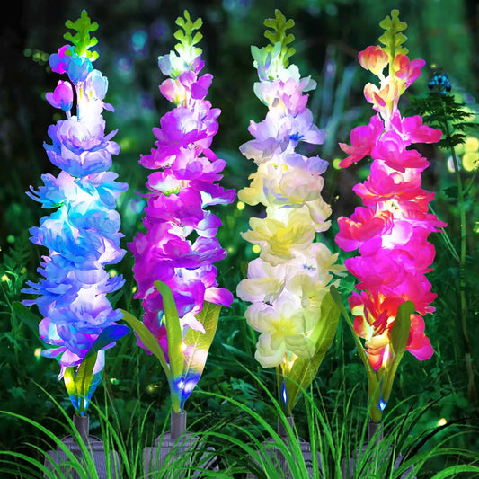 Solar Delphinium Flower Garden Lights For Outdoor Yard Decor
