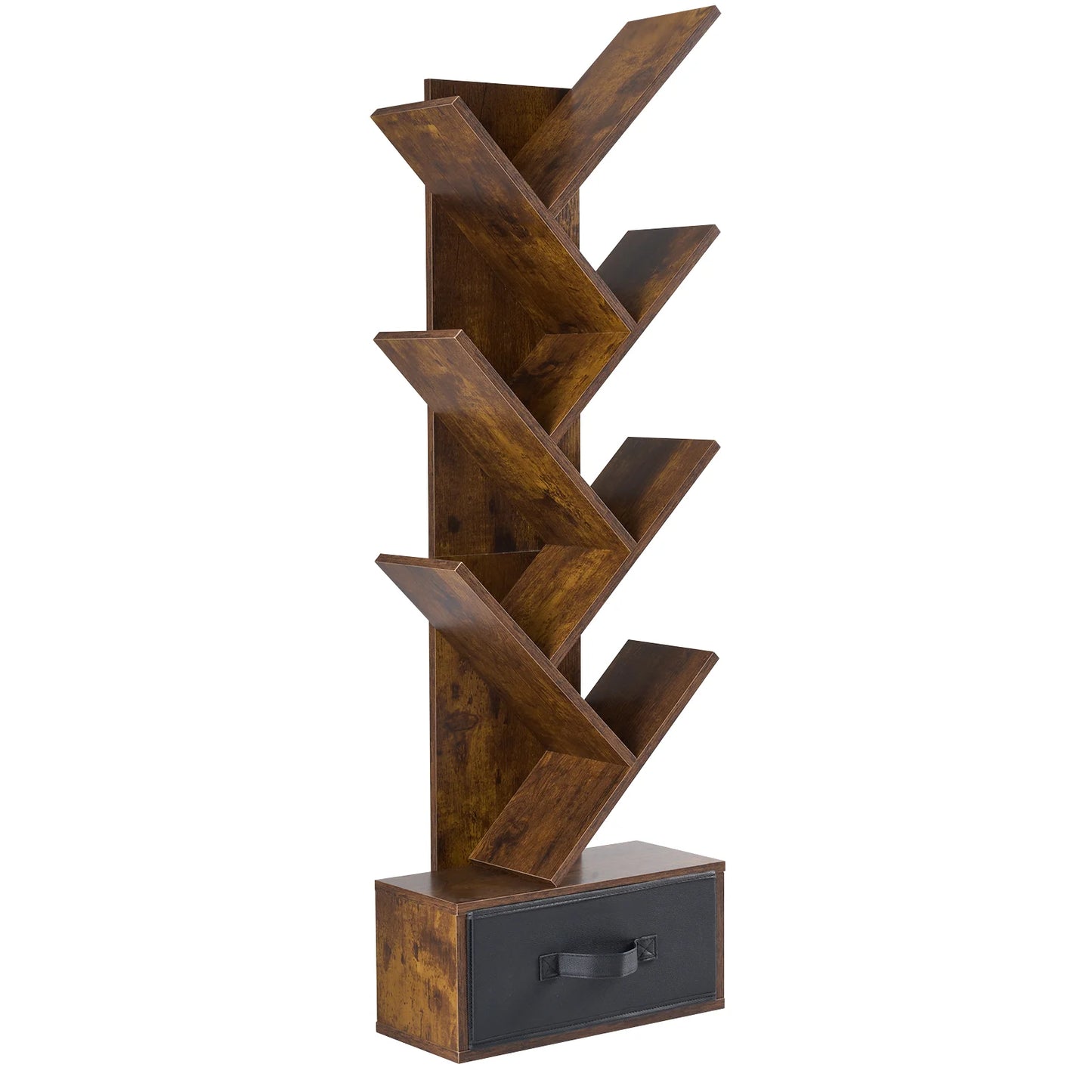 JHK Geometric Wooden Bookshelf With Seven Tier Storage Drawer