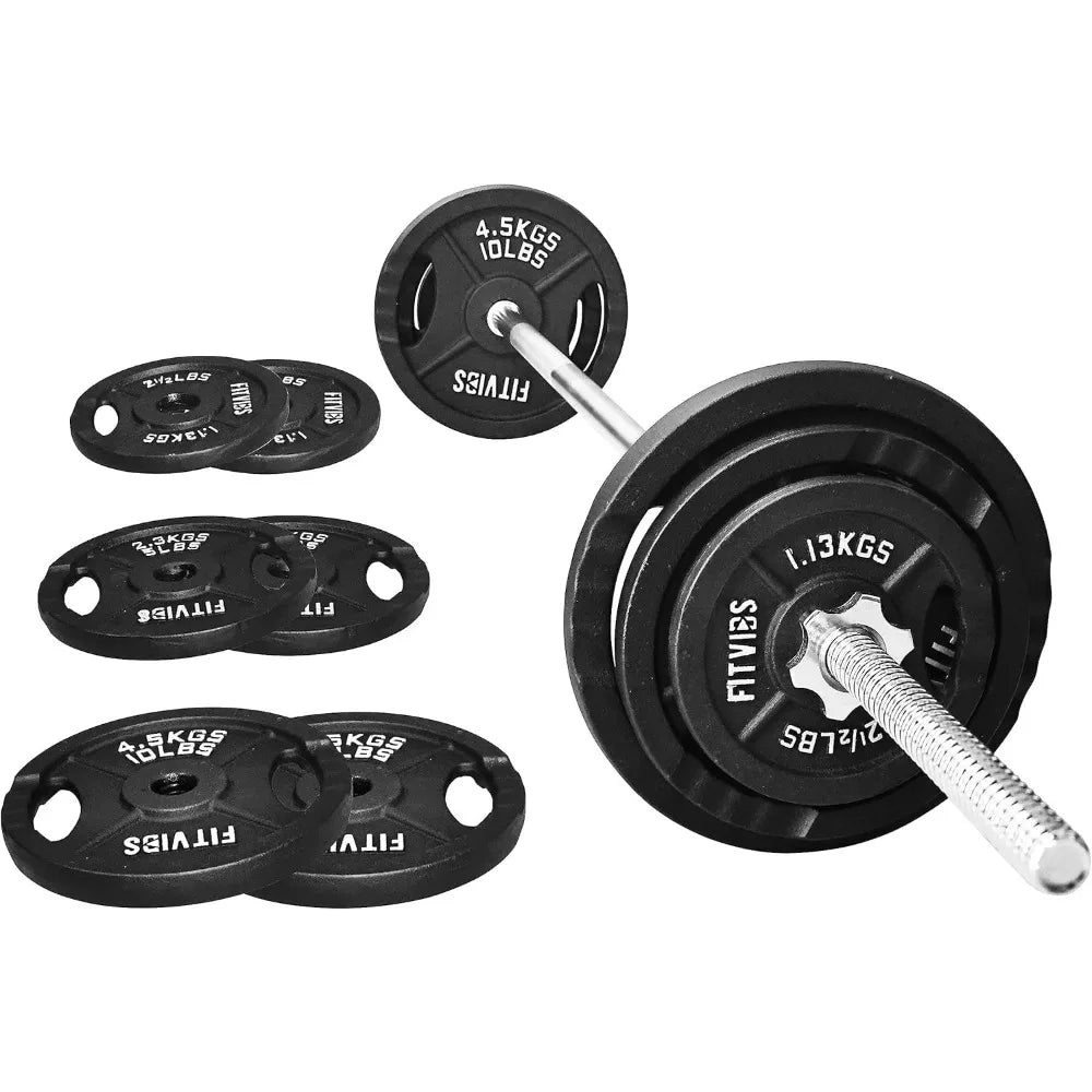 Fitvids Cast Iron Standard Weight Plates Including 5FT Standard Barbell with Star Locks