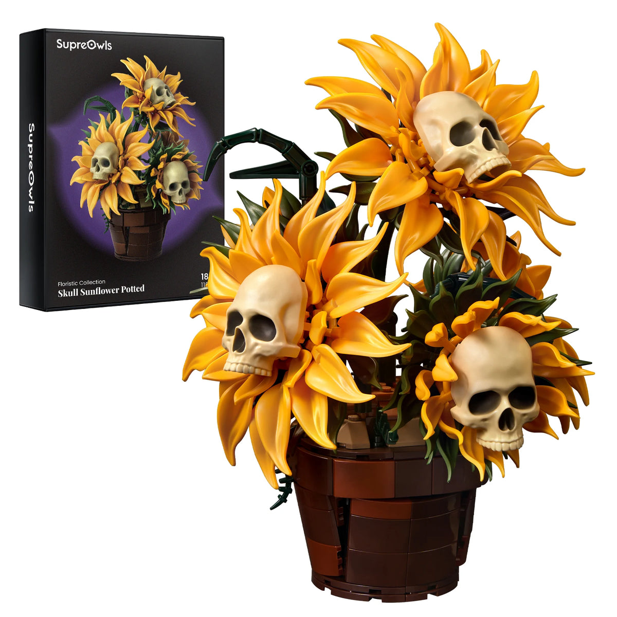 Gothic Skull Sunflower Building Blocks Set Home Decor Gift