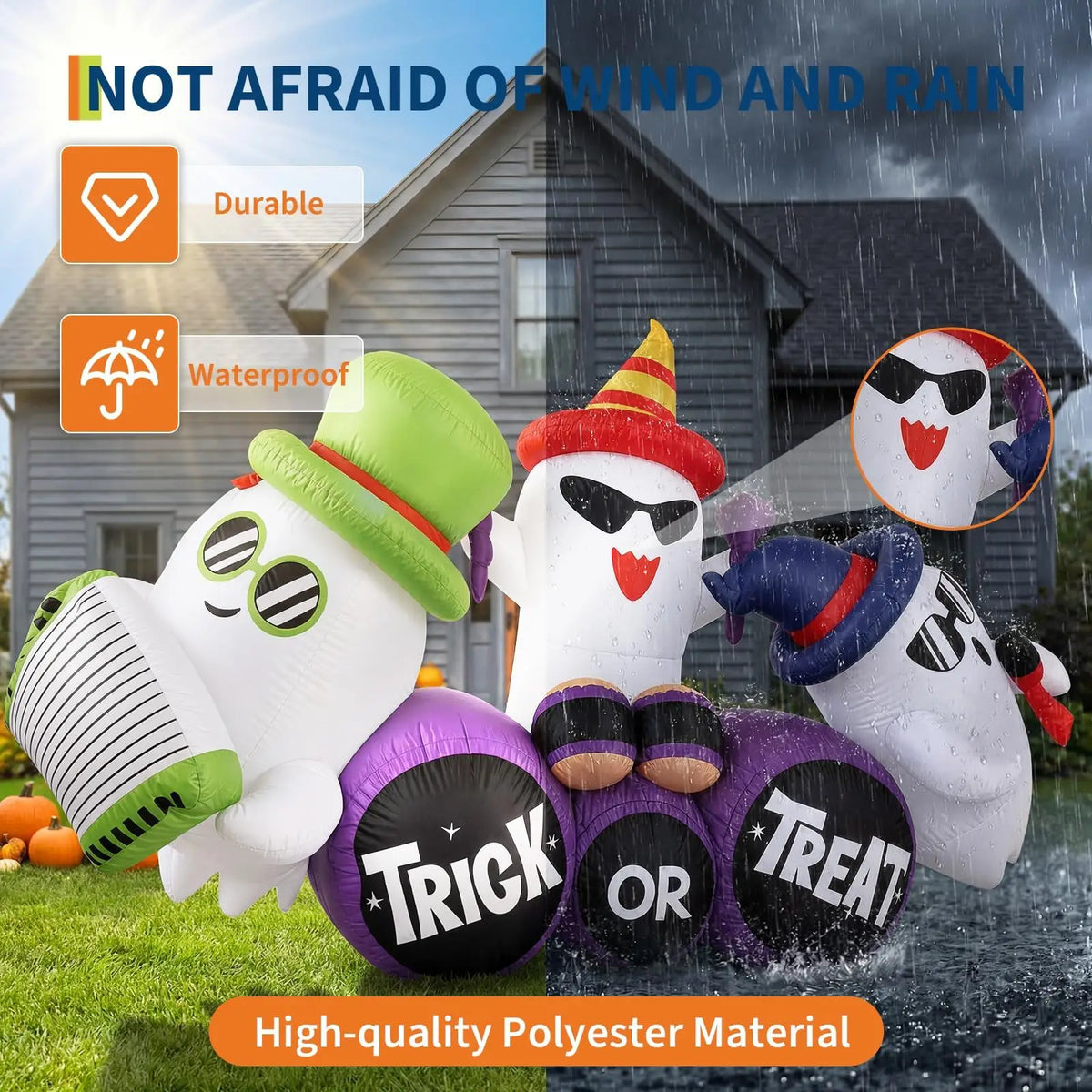 Halloween Inflatable Ghost Decoration With LED Lights For Outdoor Yard Decor