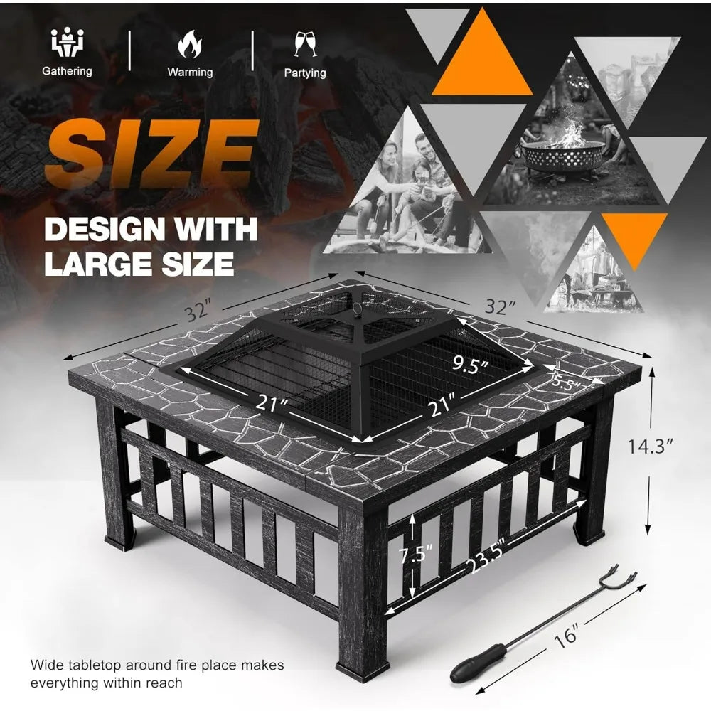 Premium Metal Outdoor Fire Pit Table With Waterproof Cover
